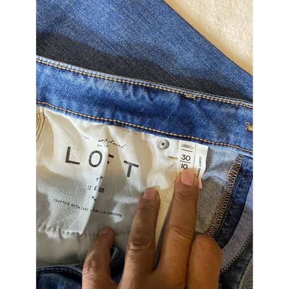 Loft Womens Floral Design Blue Denim Jeans Size 30/10 Curvy Skinny Frayed Hem - Picture 6 of 14